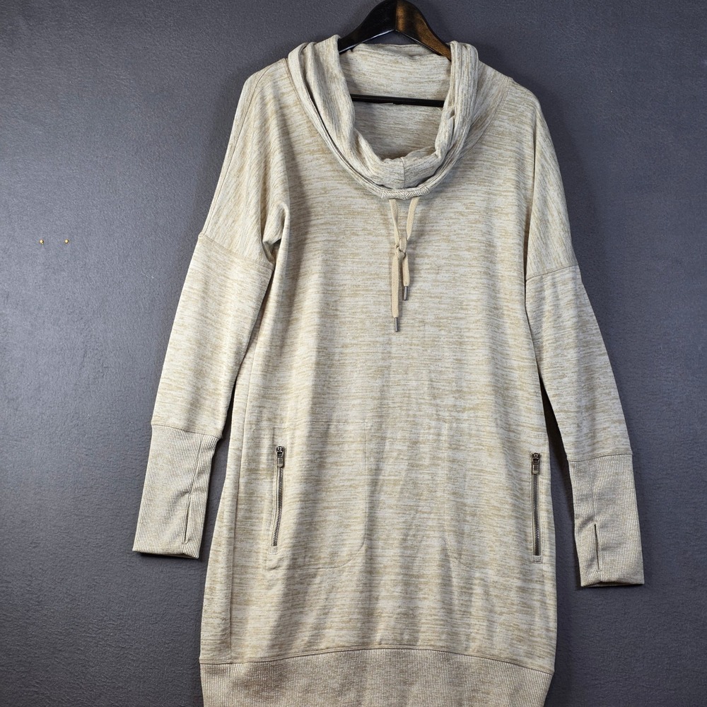 Athleta Womens Stronger Cowl Neck Tunic Sweatshirt Tan Heather Space Dye Medium
